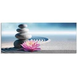 Artland Glasbild »Sand, Lilie und Spa-Steine in Zen-Garten«, Zen, (1 St.), in verschiedenen Größen Artland Farbe Bild(er): blau