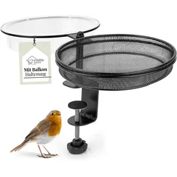 Balkon Futter- & Wasserschale für Wildvögel mit Halterung