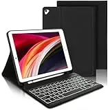 Tastatur iPad 6. Generation - Tastatur Hülle für iPad 9.7, Magnetisch Abnehmbarer 7-Farbige Beleuchtung QWERTZ Bluetooth Tastatur für iPad 6. Gen 2018, iPad 5. Gen, iPad Pro 9.7, iPad Air 2 & 1, Noir