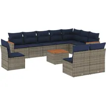 vidaXL 11-teiliges Gartensofa-Set mit Kissen, grau, Polyrattan - Grau