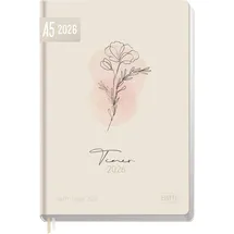 Häfft Häfft-Timer Buchkalender 2026 A5 "Dainty Flower" JANUAR DEZEMBER 2026, Hardcover Kalender, Terminplaner für junge Erwachsene - nachhaltig & klimafreundlich