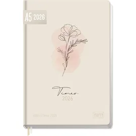 Häfft Häfft-Timer Buchkalender 2026 A5 "Dainty Flower" JANUAR DEZEMBER 2026, Hardcover Kalender, Terminplaner für junge Erwachsene - nachhaltig & klimafreundlich