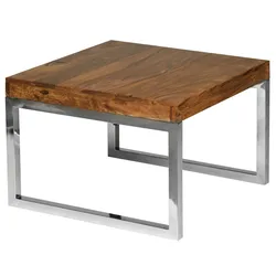 Kadima Design Quadratischer Couchtisch: Massivholz, Metallgestell, Sheesham-Massivholz, pflegeleicht. 60x60x40 cm