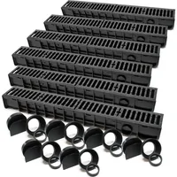 Wiltec Entwässerungsrinne 6x 1 m mit Abdeckrost aus Gusseisen