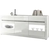 furn.design Sideboard weiß Hochglanz grau Stone Design Wohnzimmerschrank Anrichte Vitrine 217 x 90 cm, Nobile (Sideboard)