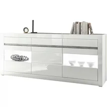 furn.design Sideboard weiß Hochglanz grau Stone Design Wohnzimmerschrank Anrichte Vitrine 217 x 90 cm, Nobile (Sideboard)