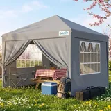 Quictent Pavillon 3x3 Faltpavillon mit 4 Seitenteilen, Wasserdicht Gartenpavillon mit Rolltasche, Partyzelt Gartenzelt, Grau - Grau