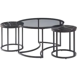 [en.casa] Couchtisch 2er Set Kokkola Rauchglas/Marmoroptik, schwarz