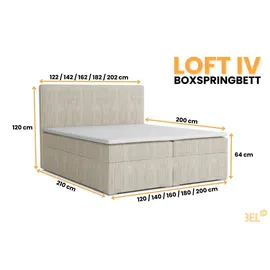 dein schlaf 24 BOXBETT LOFT IV 200/200 Cord Creme mit Taschen-Federkernmatratzen 7 Zonen H4 - Creme