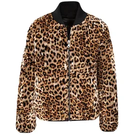 TRIGEMA Sweatjacke TRIGEMA "TRIGEMA Steppjacke mit Allover-Leo-Print", Damen, Gr. S, haselnuss, 60% Polyester, 35% Polyamid, 5% Elasthan, Sweatjacken Sweatjacke