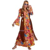 Morph Hippie Kostüm Damen Kleid, Hippie Kleidung Damen 70er Jahre, Kostüm Schlagerparty Damen, Kostüm Damen Hippie Kleid, 70 Jahre Kostüm Damen, 70er Jahre Kleider in 5 Größen erhältlich - S