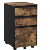 Woltu mobiler Aktenschrank, Schrank für Aktenordner, Aufbewahrungsschrank im Büro, Büroschrank mit Rollen, Rollcontainer mit 3 Schubladen, Dunkle Eiche Schwarz, 40x70x40 cm, ASK01hov