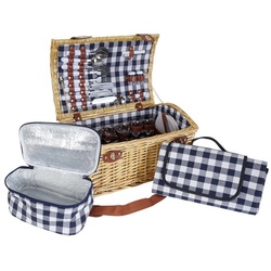 MCW Picknickkorb MCW-B23, Kühltasche und Picknickdecke mit Tragegriff blau|braun|weiß