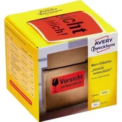 7211 Warn-Etiketten Vorsicht zerbrechlich Rolle/200 Etiketten - neonrot