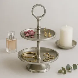 Marrakesch Orient & Mediterran Interior Etagere Annika 26cm Aluminium Silber 2 Etagen Handarbeit