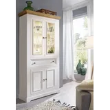 Vitrine Schrank 109x214cm Kiefer weiß eichefarbig Kiefer massiv NEU OVP!!!!
