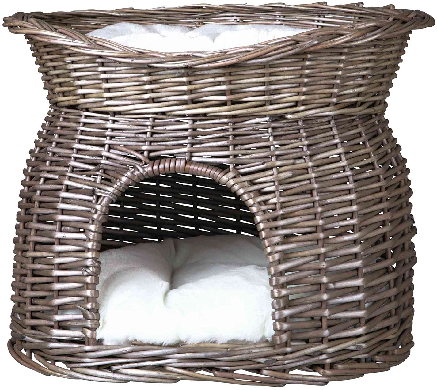 Trixie 2873 Weidenkorb mit Liegedach und 2 Kissen, 54 × 43 × 37 cm, grau