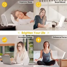 vthw Tageslichtlampe, 10000 Lux lampe mit Memory Funktion, 4 Timer, UV-Frei Sonnenlicht Lampe mit Touch-Steuerung, Stufenlosem Dimmen, Faltbar Halterung