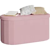 WOLTU Sitzbank mit Stauraum, Sitztruhe faltbar mit Deckel, Sitzbank aufbewahrungsbox, Truhenbank, Polsterbank rund aus Velvet MDF, 76x38x38 cm,Pastellrosa
