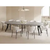 WFL GROUP Esstisch Rund Groß XXL Ausziehbar im Loft-Stil – 100 bis 300 cm – Extra Lang Ausziehtisch mit Schwarzen Holzbeinen, Industrieller Tisch für 5... - Grau