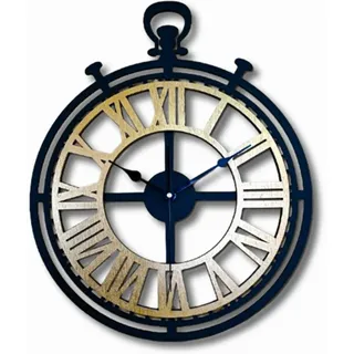 ORNAMENTI Wanduhr Grosse, vintage, hingucker Wanduhr, Holz, römisch, römische Ziffern (ohne Ticken, Wanddeko, Holzdeko, 3 Größen 40, 50, 60 cm) goldfarben|schwarz 60 cm