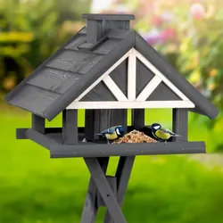 VOSS.garden Valla - massives Vogelhaus mit Kreuzstandfuß, grau/weiß