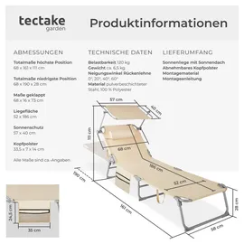 Tectake tectake® Sonnenliege, klappbar, 4-fach verstellbare Rückenlehne mit Seitentasche