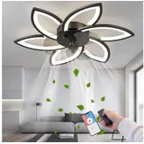 RRBEST Deckenventilator LED-Deckenventilator mit Beleuchtung, 5-flammiges Design, dimmbarer, leiser Deckenventilator mit Fernbedienung und App-Steuerung schwarz 78 cm x 14 cm x 78 cm