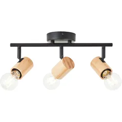 BRILLIANT Deckenstrahler "Kerry", schwarz (schwarz, natur), H: 14,5cm, Lampen, Breite 36 cm, E27, Metall/Bambus, schwarz/natur
