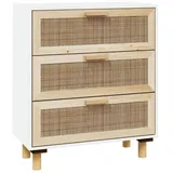 vidaXL Sideboard Weiß 60x30x70 cm Massivholz Kiefer und Natur-Rattan