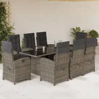 VidaXL 9-tlg. Garten-Essgruppe mit Kissen Grau Poly Rattan