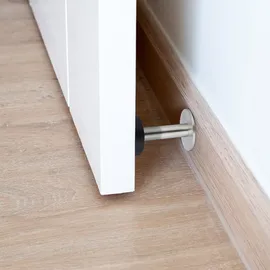 Relaxdays Türstopper, 2er Set, selbstklebend o. zum Schrauben, Edelstahl & Gummi, Boden- & Wandpuffer, schwarz/silber