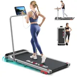BLACK LORD Unterbau-Laufband mit Griff, 4-in-1-Jogging- und Walking-Pad, 3,2 PS, faltbar, tragbar, für Homeoffice, bis 140 kg Belastbarkeit, Armbandsteuerung+ App,Handlauf,Silber