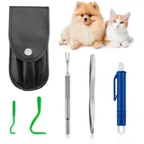 NEUTYPECHIC Zeckenzange 5er Set Etui, Zeckenzange Mensch Enthalten 2 Zeckenhaken, 1 Gefederte Zeckenzange, 1 Doppelendige Pinzette, 1 Zeckenpinzette, Zeckenzange für Hunde, Haustiere, Katze