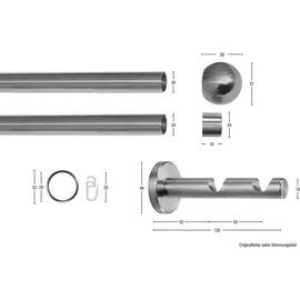 GARESA Gardinenstange GARESA "Formentor", silber (edelstahlfarben), L:370cm Ø:20mm, Metall, Gardinenstangen, Vorhanggarnitur, verlängerbar, Kugel, edelstahl optik, mit Ringe