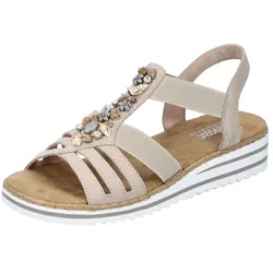 Riemchensandale RIEKER, Damen, Gr. 37, beige, Lederimitat, modisch, Schuhe, Sommerschuh, Sandalette, Keilabsatz, mit sommerlicher Verzierung, Topseller