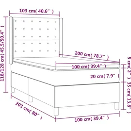 vidaXL Boxspringbett 100 x 200 cm Dunkelgrau