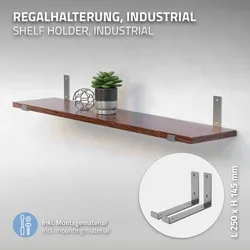 4 Stück Regalhalterung 25x4x14 cm, Grau, aus Metall, 10 Zoll Regalhalterungen, Industrielle Regalwinkel, Regalträger für Wandmontage