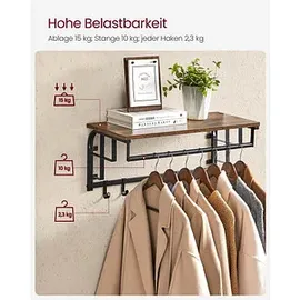 VASAGLE Wandgarderobe LCR12BX braun Metall 5 Haken 66,0 x 27,0 cm