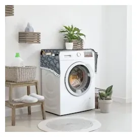 Relaxdays Waschmaschinenauflage mit Taschen, Polyester, Abdeckung Waschmaschine, Trockner, Kühlschrank, anthrazit/creme