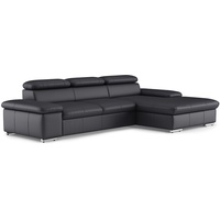 CAVADORE Leder-Schlafsofa Valerie mit XL-Longchair / Eckcouch mit Schlaffunktion, Kopfteilverstellung + großem Longchair / 286 x 73 x 174 / Echtleder Schwarz