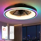 LXQMHB 50CM Deckenventilator mit Beleuchtung, RGB Deckenventilator mit Licht und Fernbedienung, Leise Deckenlampe mit Ventilator, 6 Geschwindigkeiten, Dimmbare, Timer, für Schlafzimmer, Schwarz
