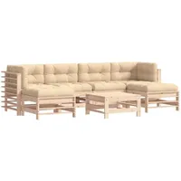 vidaXL 7-tlg. Garten-Lounge-Set mit Kissen Massivholz