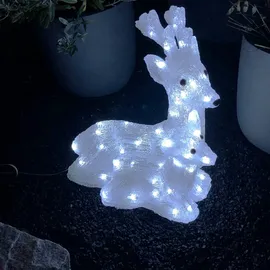 Mojawo Acryl Hirsch mit Rehkitz 60 LEDs kaltweiß Außenbeleuchtung