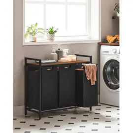 VASAGLE Wäschesammler 3 Fächer und Ablage 92,5 x 33 x 72 cm Braun-Schwarz 114,