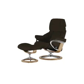 Stressless Relaxsessel Reno Leder 83 x 110 x 76 cm Braun mit Hocker