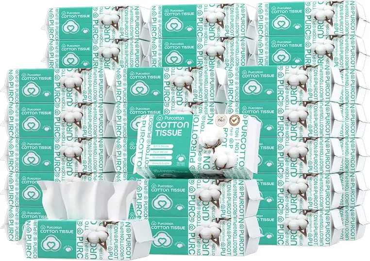 Purcotton 100 % Baumwoll-Feuchttücher, 4000 Tücher, 100 Tücher x 40 Packungen, extra große Familienpackung, preiswert