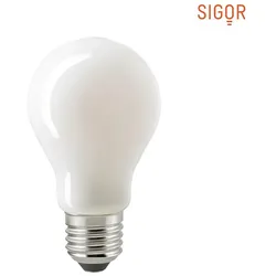 SIGOR LED Filamentlampe NORMAL A60, 230V, Ø 6cm / L 10.4cm, E27, 7W 2700K 720lm 300°, dimmbar, opal schattenfrei SIG-6140301