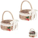 2 Stück Blumenkorb Hochzeit, Weidenkorb Klein, Körbchen Blumenkinder, Blumenstreukörbchen, Rattan-Blumenkorb, mit Henkel, Vintage-Stil, für Hochzeit Tischdeko (Fliege Medium)