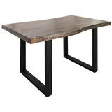 Massivmoebel24 Baumtisch Akazie 140x90x77 grau lackiert / U-Beine anthrazit matt FREEFORM 5